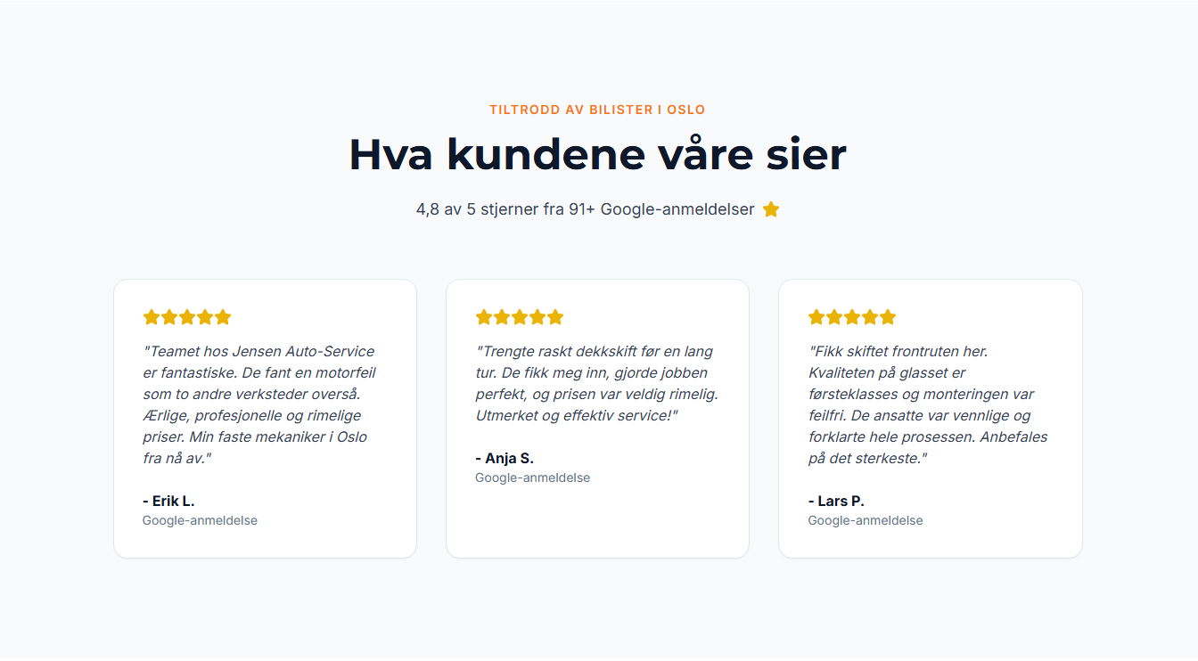 Eksempel på nettside for en lokal rørleggerbedrift med tjenester og kontaktskjema