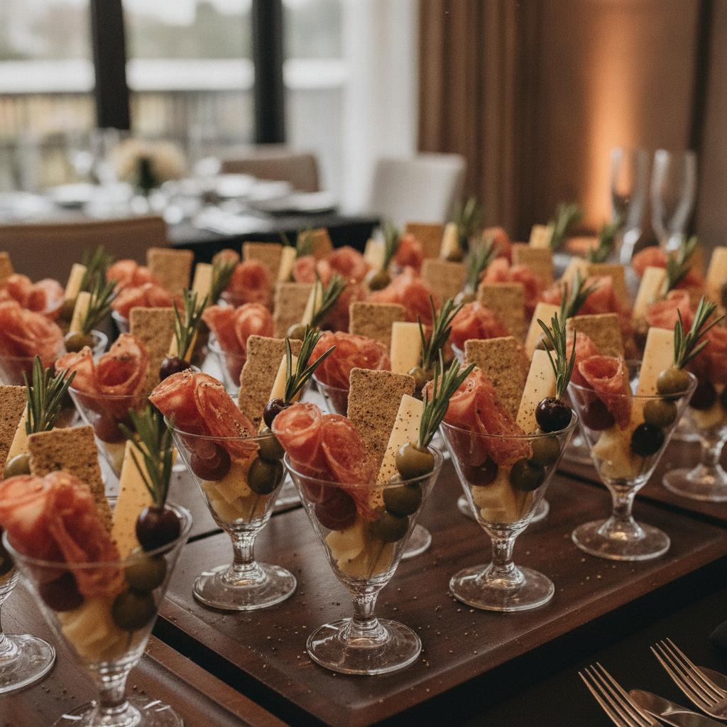 Elegant individual charcuterie cups for a corporate event
