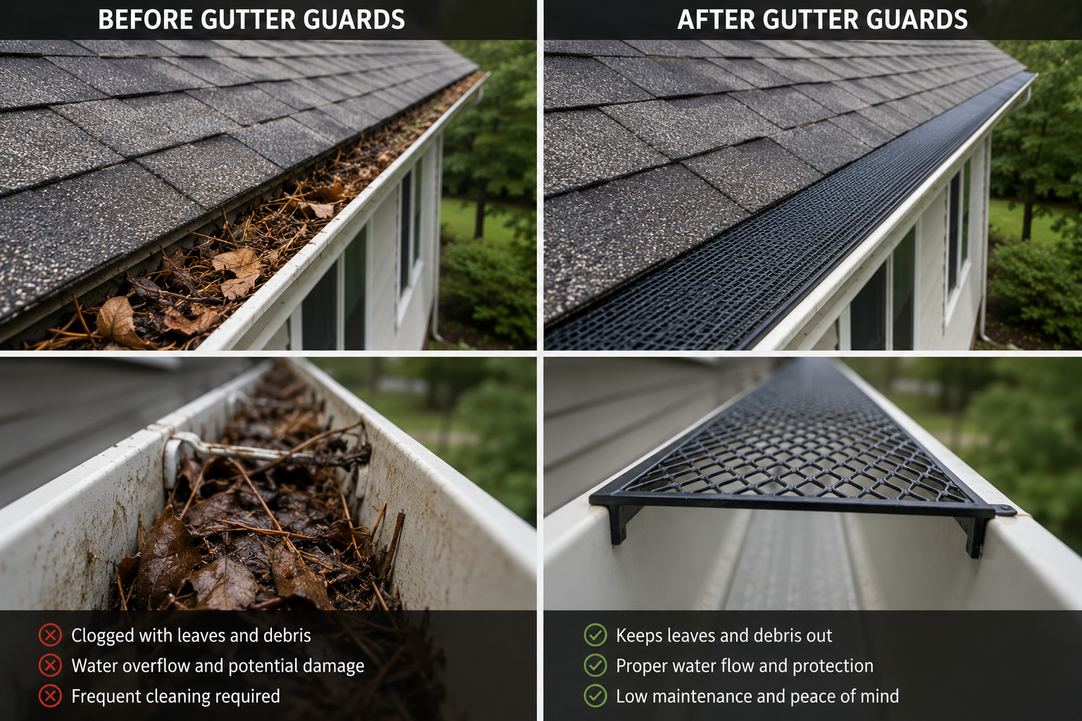 Technician installing premium leaf and pine needle gutter guards on residential home in Loveland Colorado