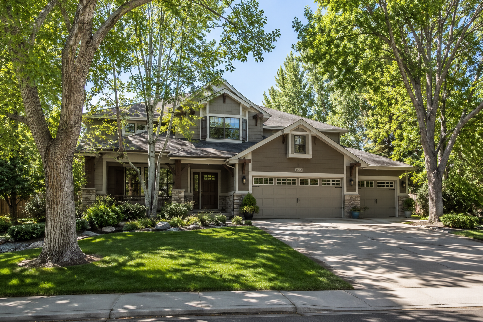 Modern home exterior in Northern Colorado featuring newly installed premium seamless gutters