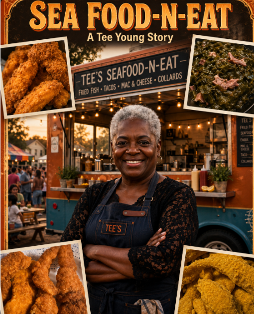 Tearna Young, the proud owner and chef of Sea Food-N-Eat, smiling warmly in her food truck kitchen