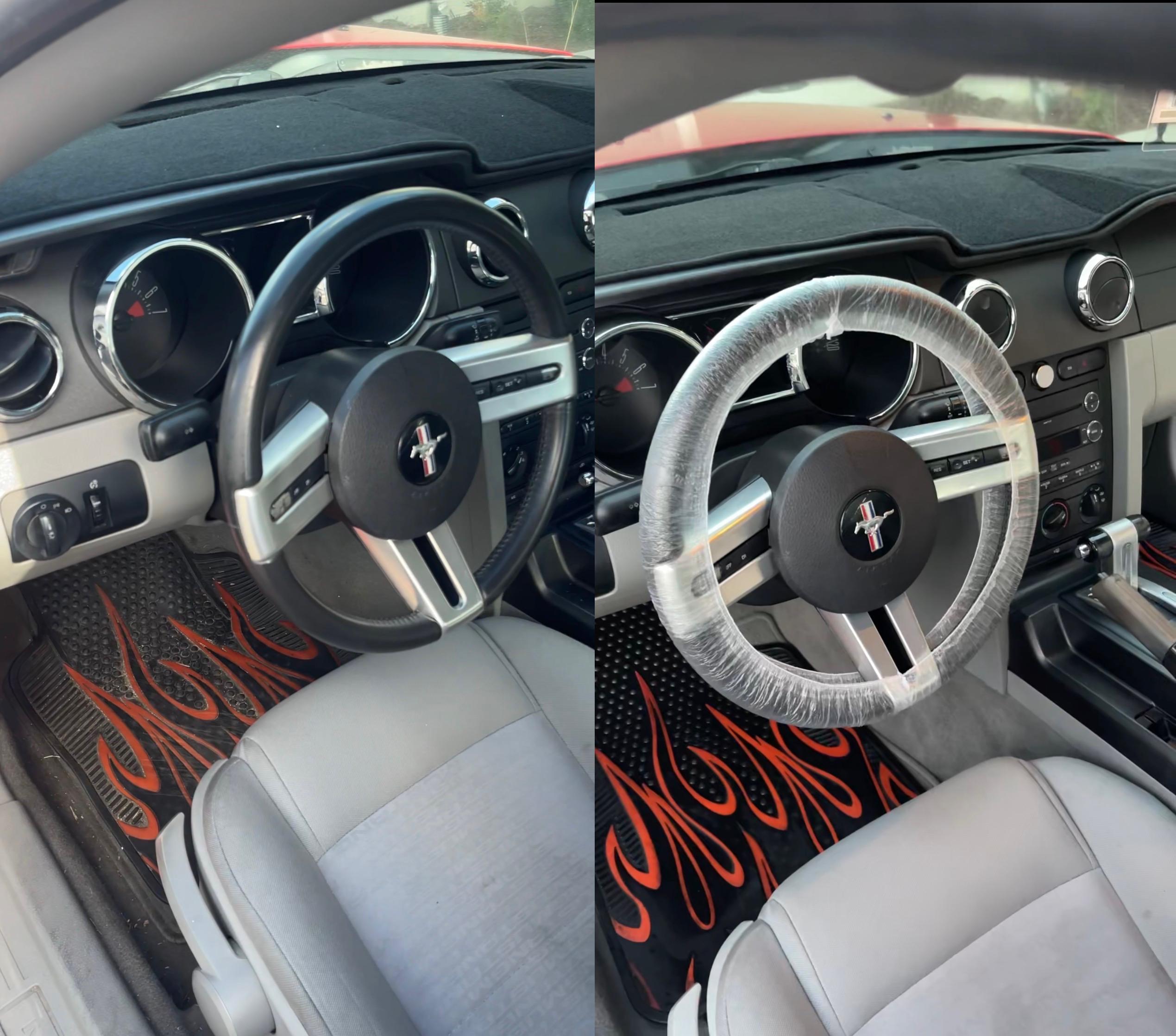 Split image showing before and after car detailing